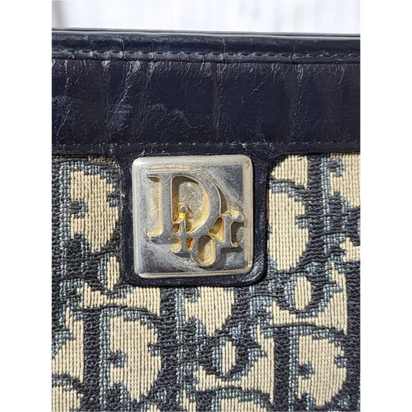 SOLDAuthentic Christian Dior Vintage Trotter Canvas Shoulder Bag Navy Blue/Beige - Picture 11 of 16